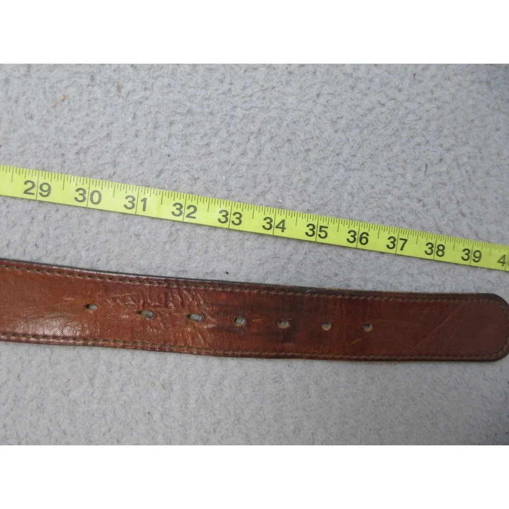 Vintage Remington Western Leather Belt Mens 38 Brown Dog Buckle Hunting 1974